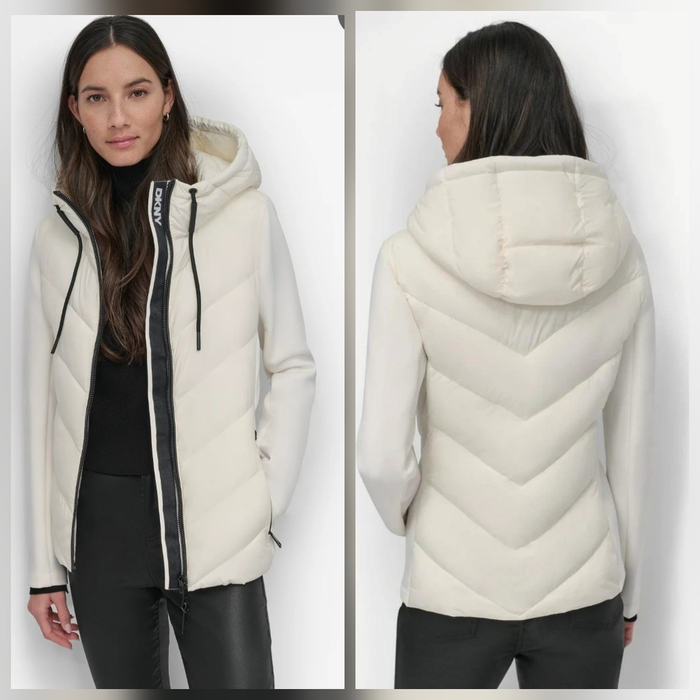 NEW! DKNY White Light Weight Puffer Coat Size L